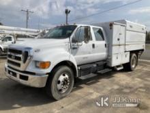 2011 Ford F750 Crew Cab Chipper Dump Truck Not Running, Condition Unknown, Missing Batteries, Drives