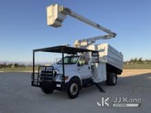 HiRanger XT52, Over-Center Bucket Truck mounted behind cab on 2005 Ford F750 Chipper Dump Truck Runs