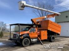 Altec LR756, Over-Center Bucket Truck mounted behind cab on 2013 Ford F750 Chipper Dump Truck Runs, 