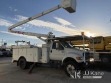 HiRanger 5FC-55, Bucket mounted behind cab on 2003 Ford F750 Utility Truck Runs, Upper Operates) Jum