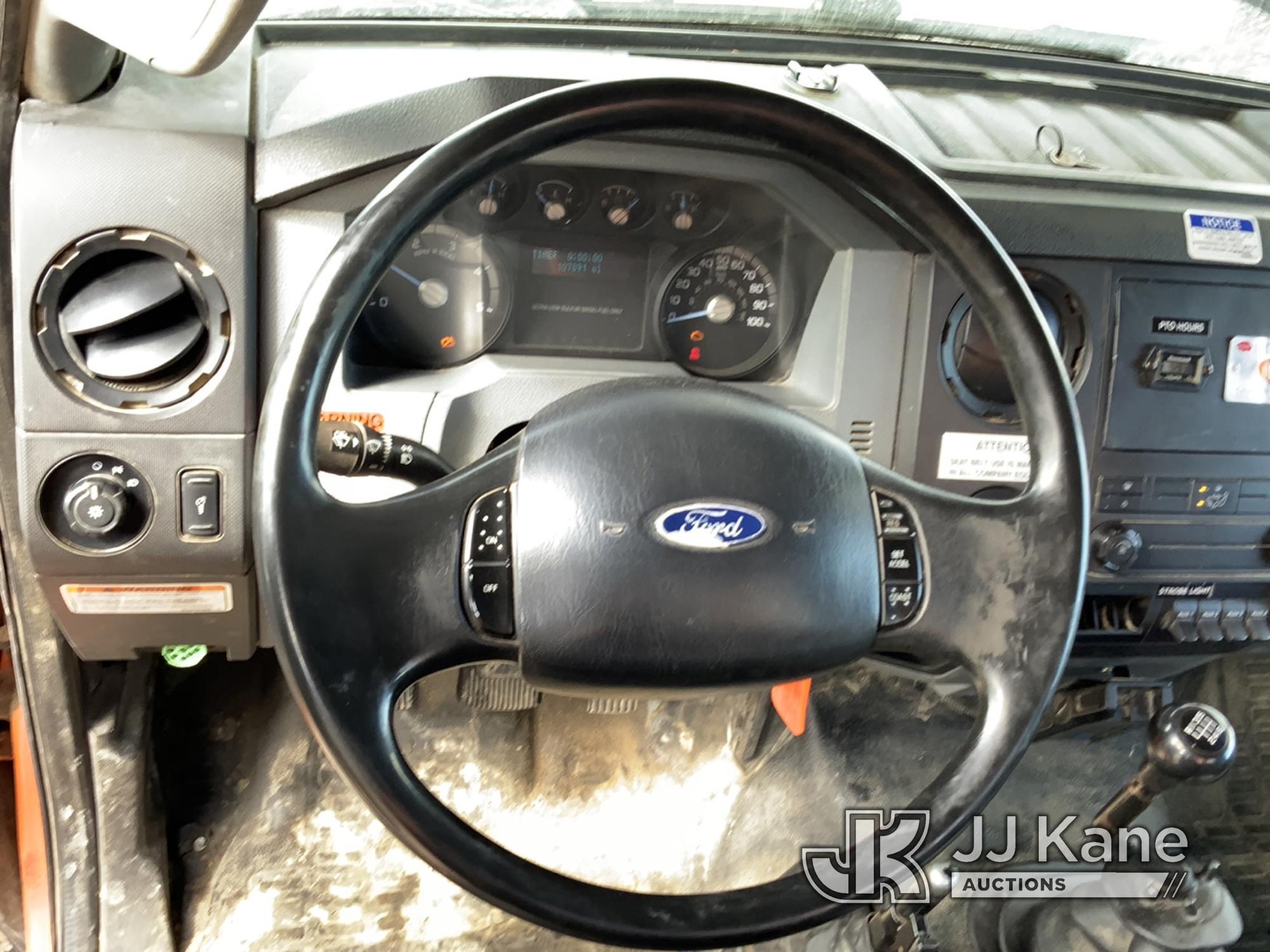 (Neenah, WI) Altec LR756, Over-Center Bucket Truck mounted behind cab on 2013 Ford F750 Chipper Dump