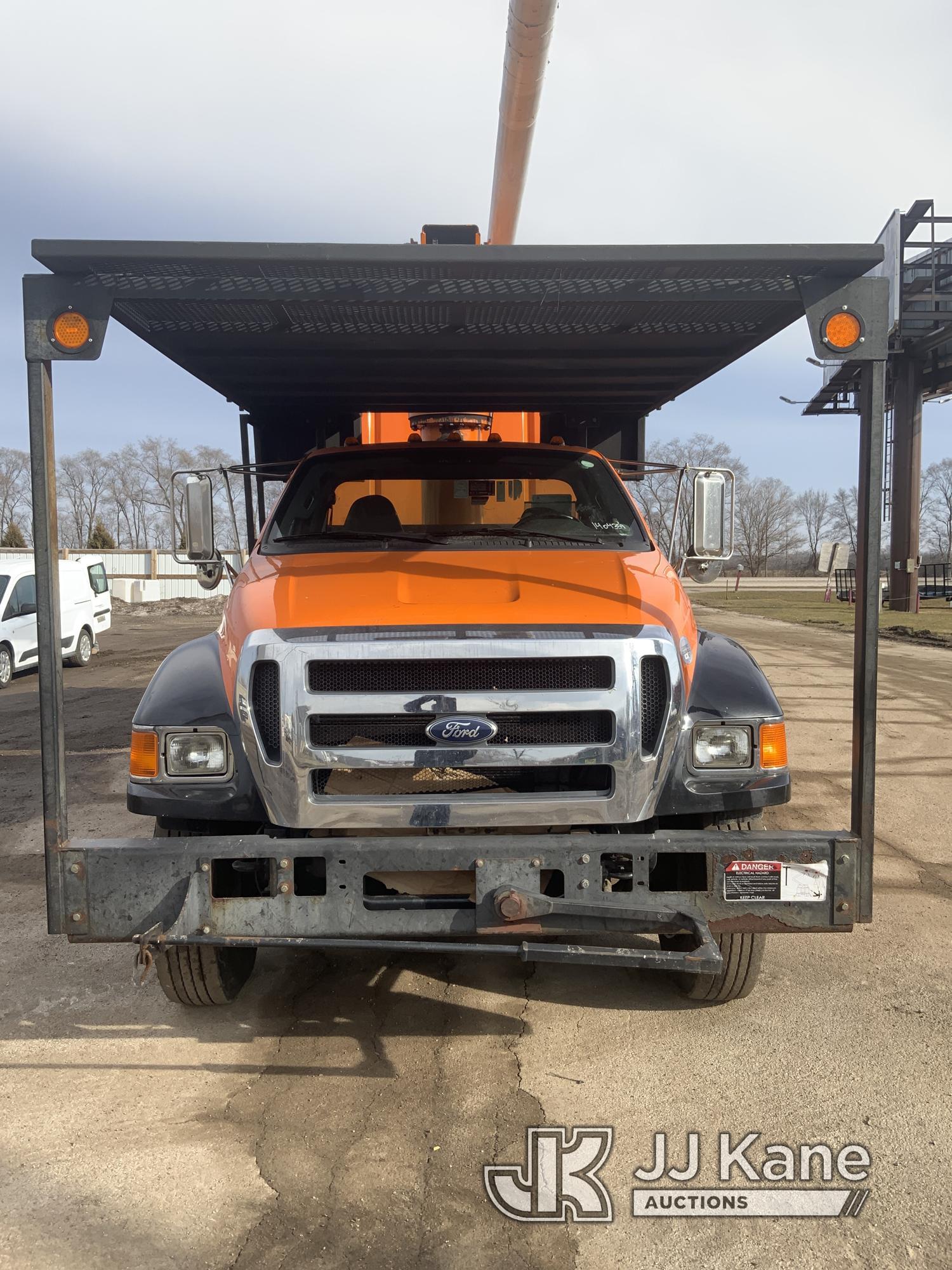 (South Beloit, IL) Altec LR756, Over-Center Bucket Truck mounted behind cab on 2013 Ford F750 Chippe