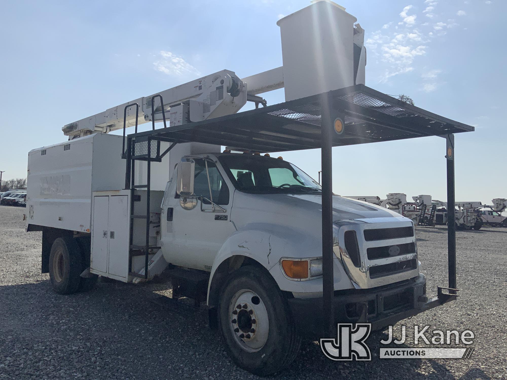 (Hawk Point, MO) HiRanger/Terex XT55, Over Center Bucket Truck mounted behind cab on 2012 Ford F750