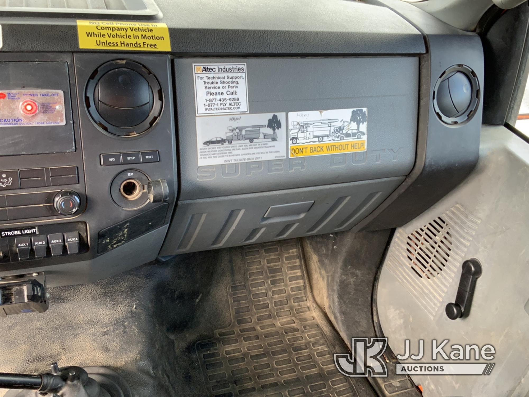 (Neenah, WI) Altec LR756, Over-Center Bucket Truck mounted behind cab on 2013 Ford F750 Chipper Dump