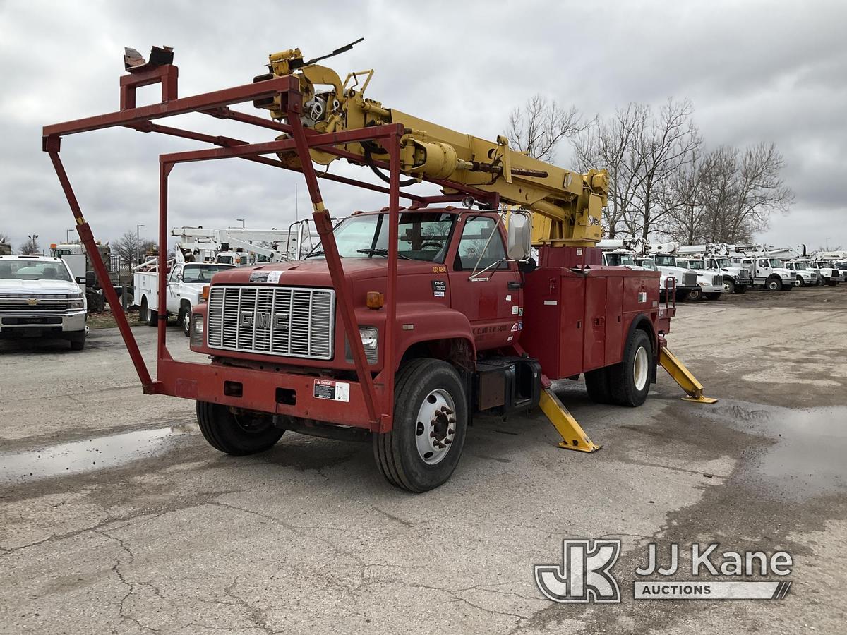 (Kansas City, MO) Altec D945TR, Digger Derrick rear mounted on 1997 GMC C7500 Utility Truck Runs & M