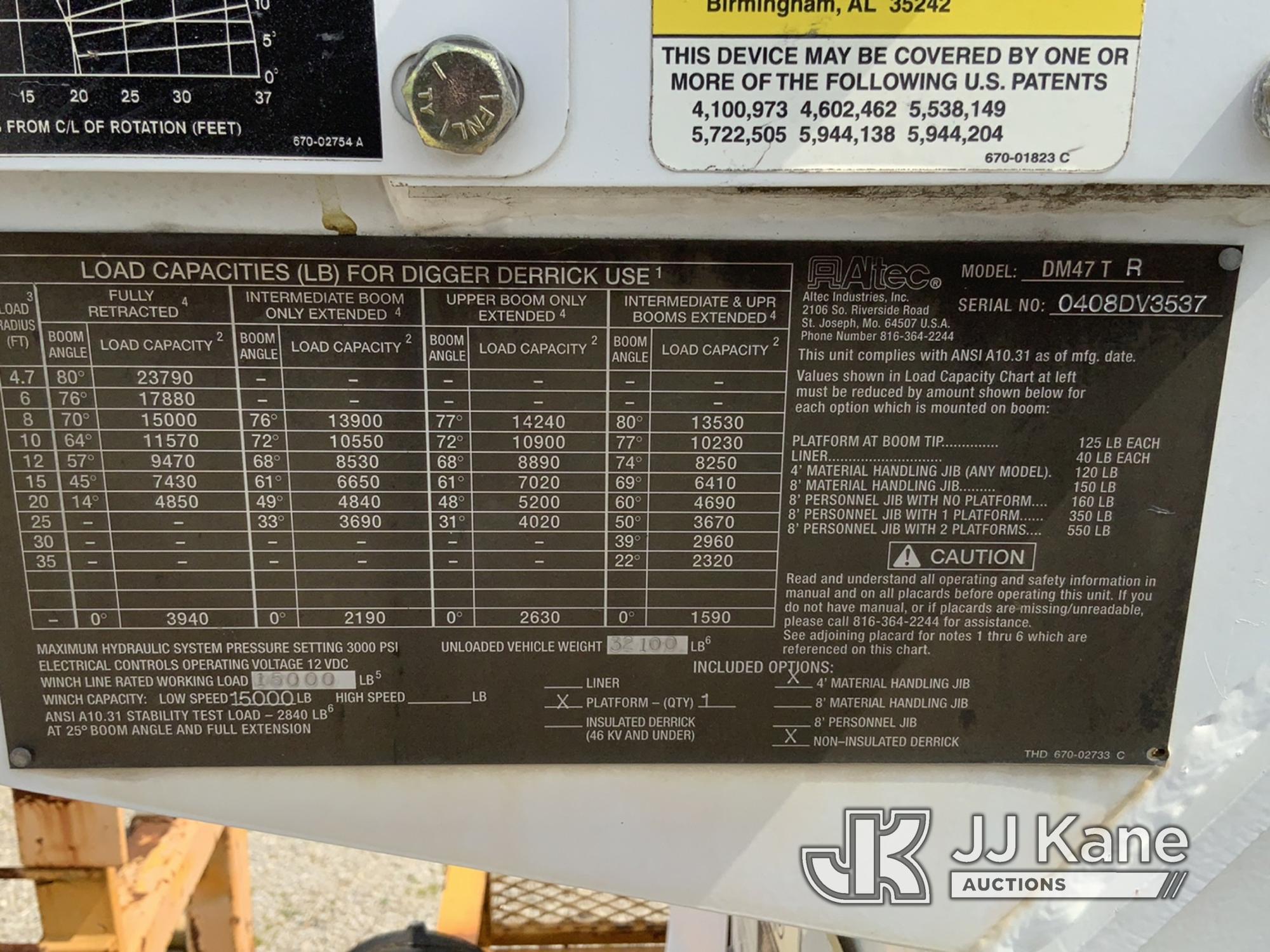 (Joplin, MO) Altec DM47-TR, Digger Derrick rear mounted on 2009 International 7400 T/A Utility Truck