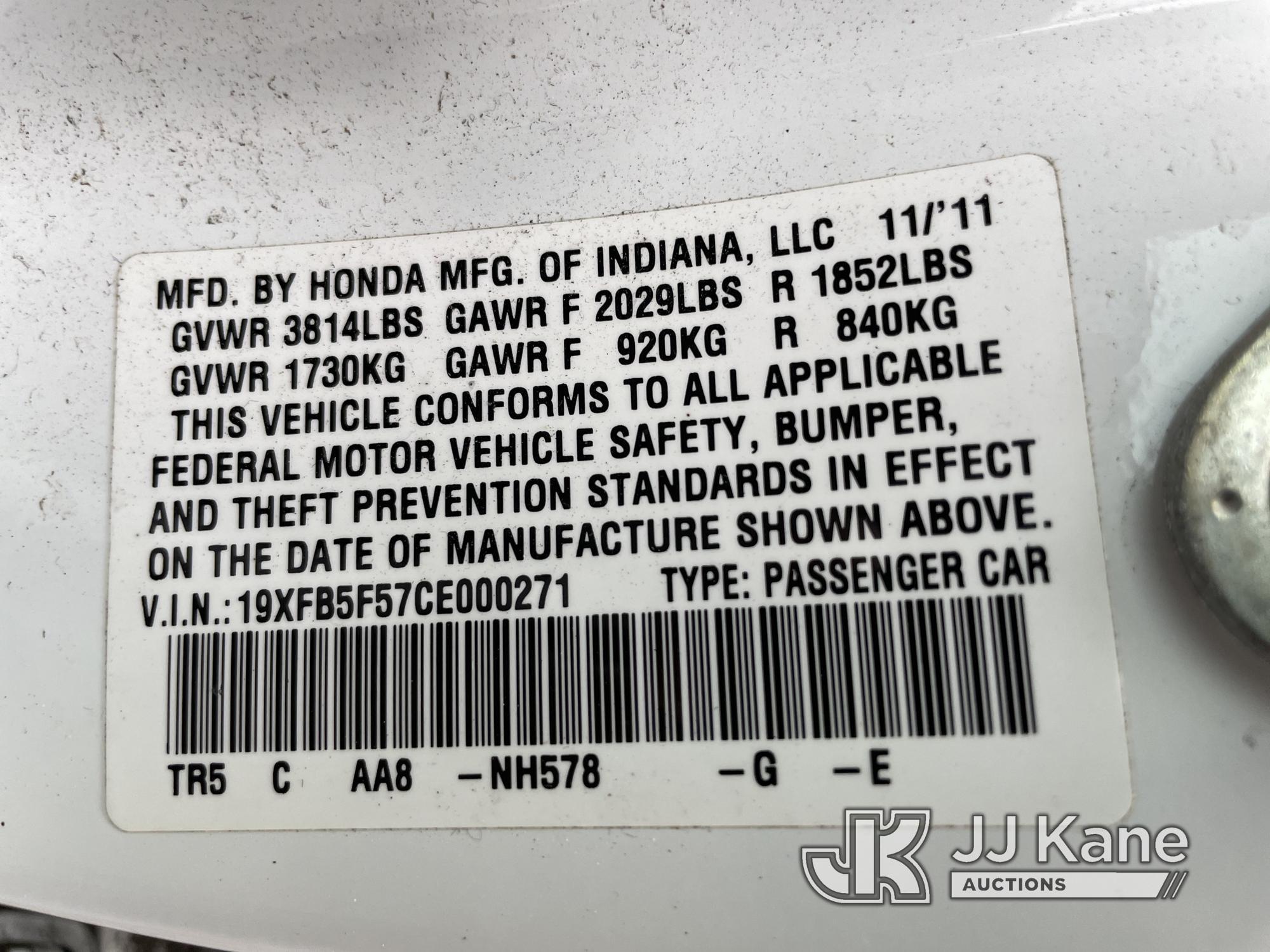 (Plymouth Meeting, PA) 2012 Honda Civic 4-Door Sedan CNG Only) (Runs & Moves, ABS Light ON, Traction