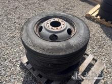 (4) Hankook AH11 8R19.5 Tires on 10 Lug Steel Rims (Used) NOTE: This unit is being sold AS IS/WHERE 