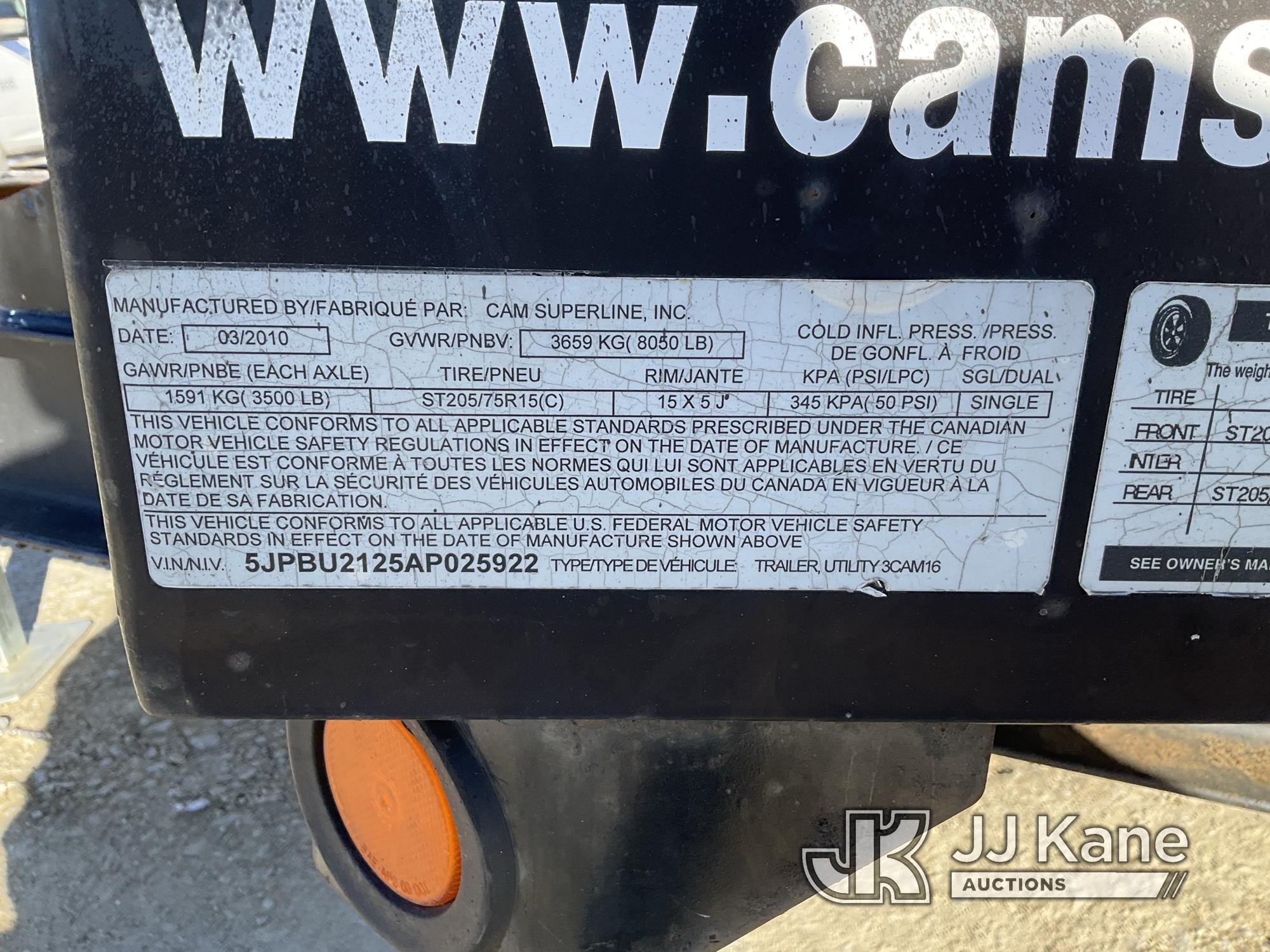 (Shrewsbury, MA) 2010 Cam Superline 3CAM16 T/A Tagalong Equipment Trailer Missing Trailer Plug