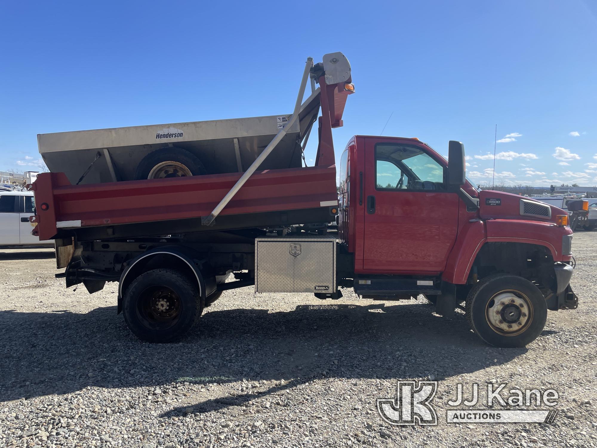 (Shrewsbury, MA) 2009 GMC C5500 4x4 Dump Truck Runs, Moves & Dump Operates) (Rust Damage, ABS & Chec