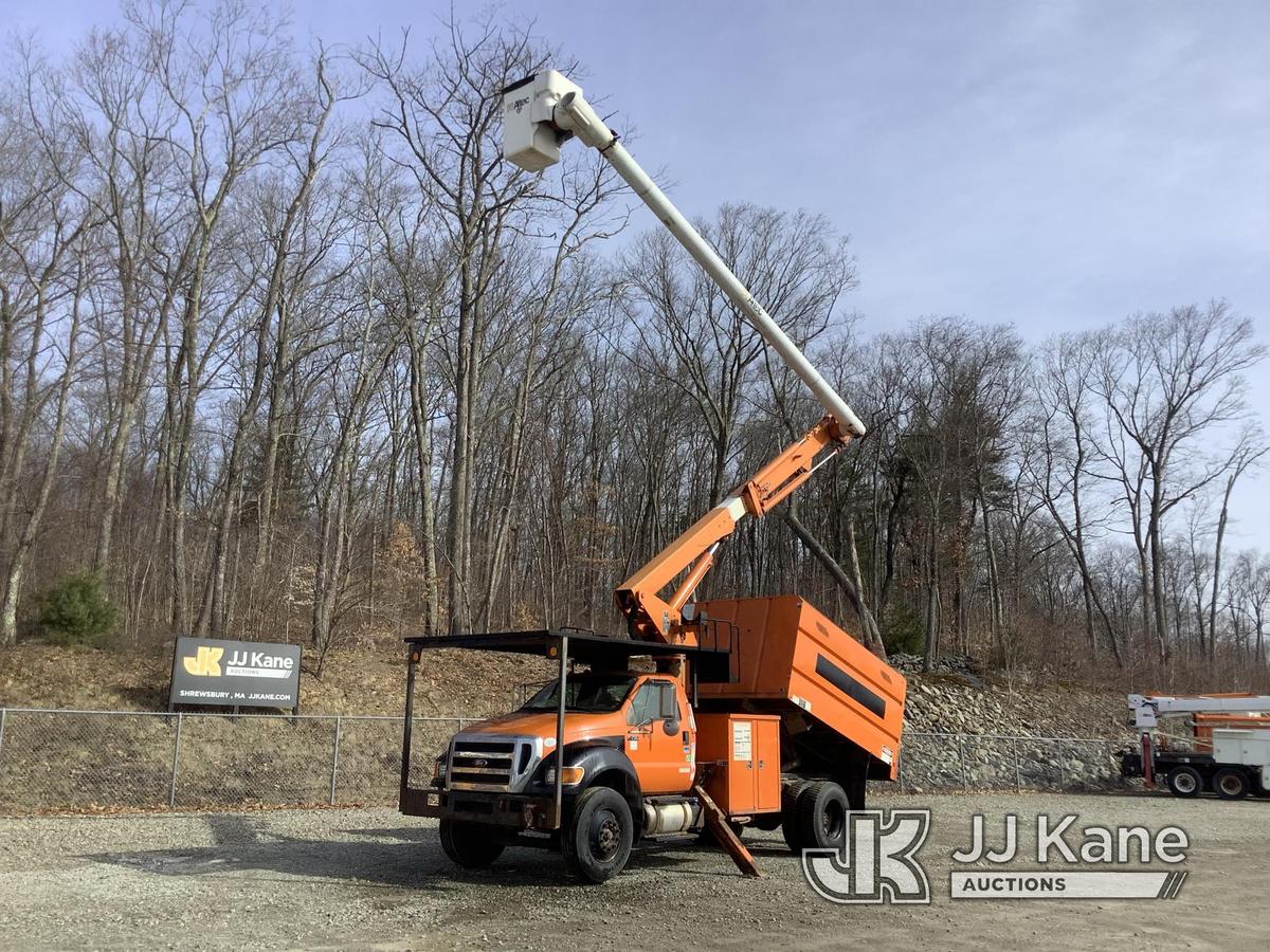 (Shrewsbury, MA) Altec LR756, Over-Center Bucket Truck mounted behind cab on 2013 Ford F750 Chipper