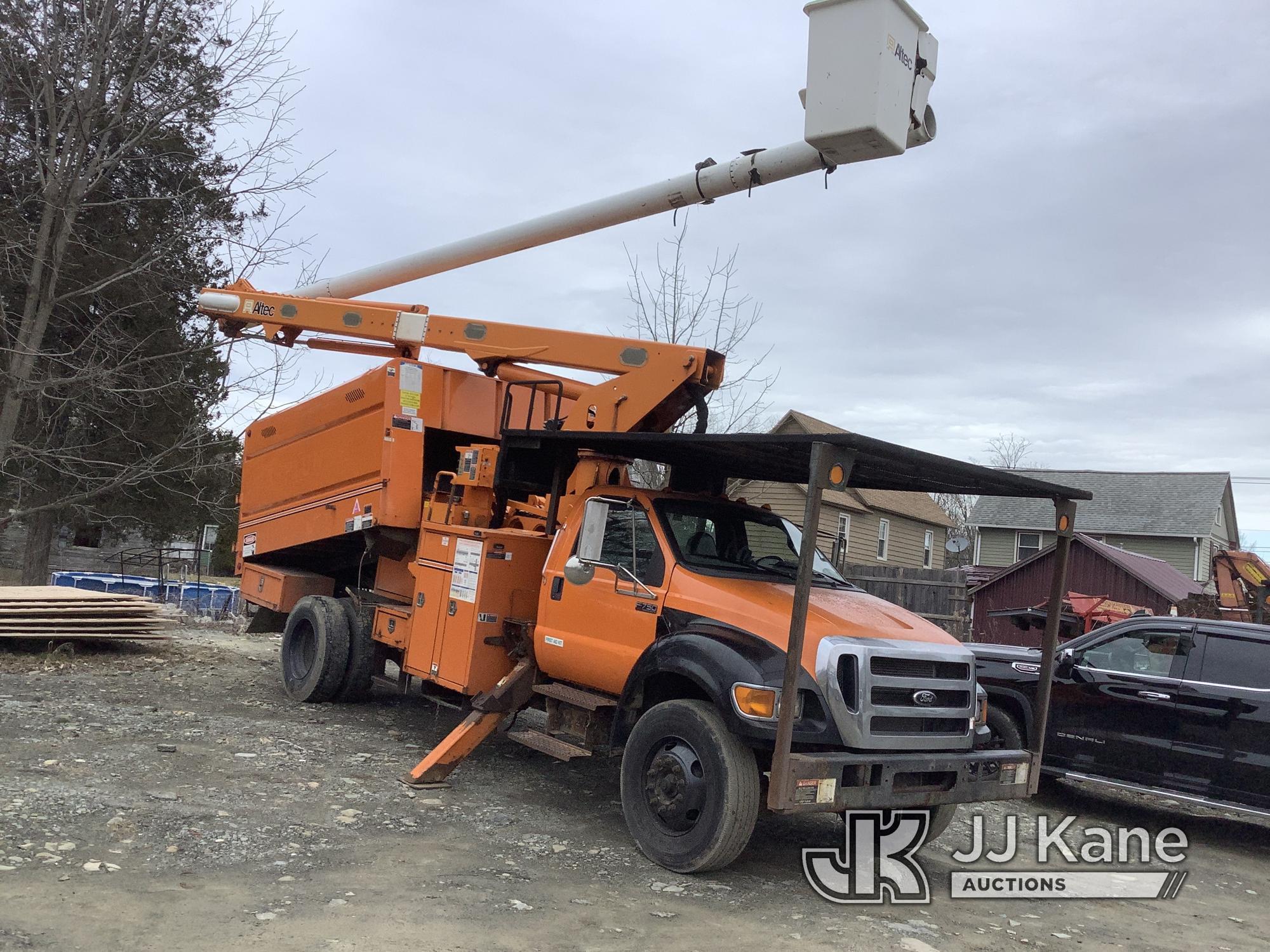 (Deposit, NY) Altec LR760E70, Over-Center Elevator Bucket Truck mounted behind cab on 2013 Ford F750