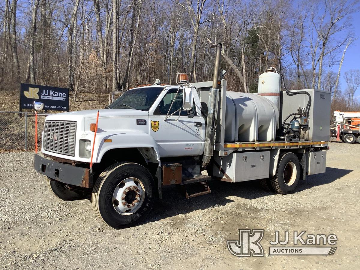 (Shrewsbury, MA) 2001 GMC C7500 Flatbed Truck Runs & Moves) (Rust Damage, Pump System Condition Unkn