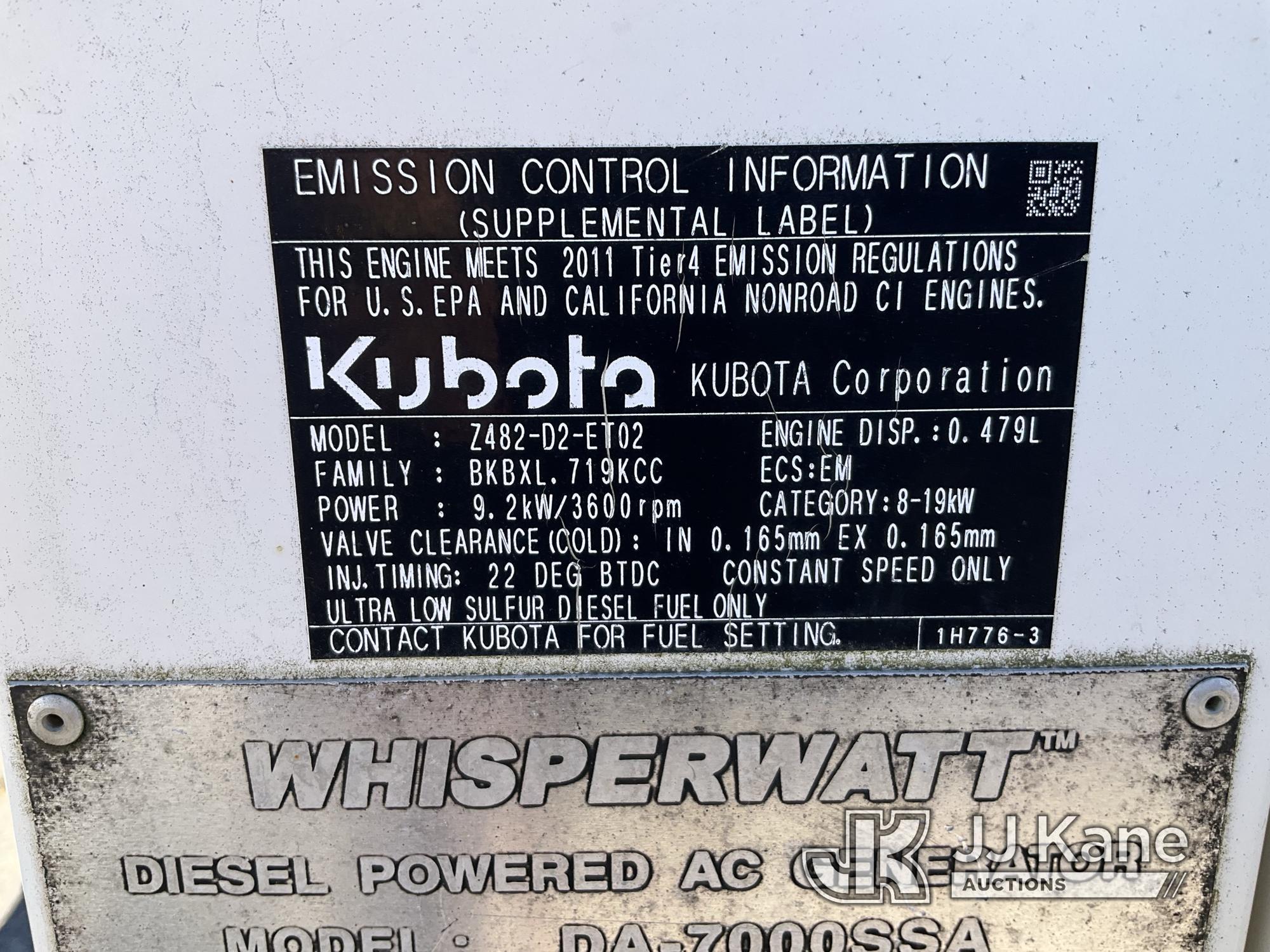 (Wells, ME) 2011 WhisperWatt DA-7000SSA Generator Not Running, Condition Unknown