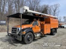 Altec LR760E70, Over-Center Elevator Bucket Truck mounted behind cab on 2013 Ford F750 Chipper Dump 