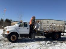 Palfinger PK10000, Knuckleboom Crane mounted behind cab on 2006 Ford F750 Flatbed Truck Runs, Moves 