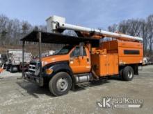 Altec LR760E70, Over-Center Elevator Bucket Truck mounted behind cab on 2013 Ford F750 Chipper Dump 