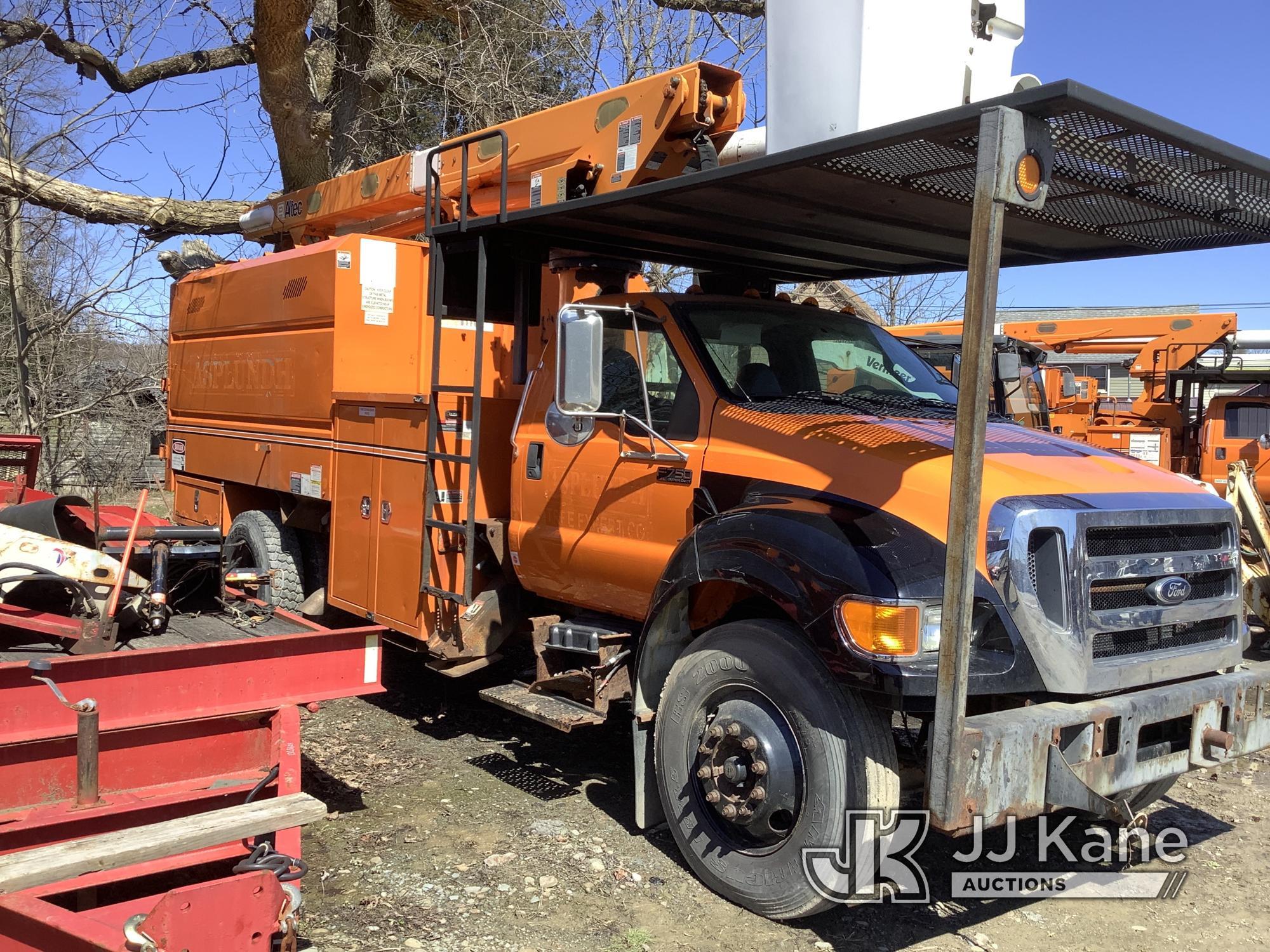 (Deposit, NY) Altec LR756, Over-Center Bucket Truck mounted behind cab on 2013 Ford F750 Chipper Dum