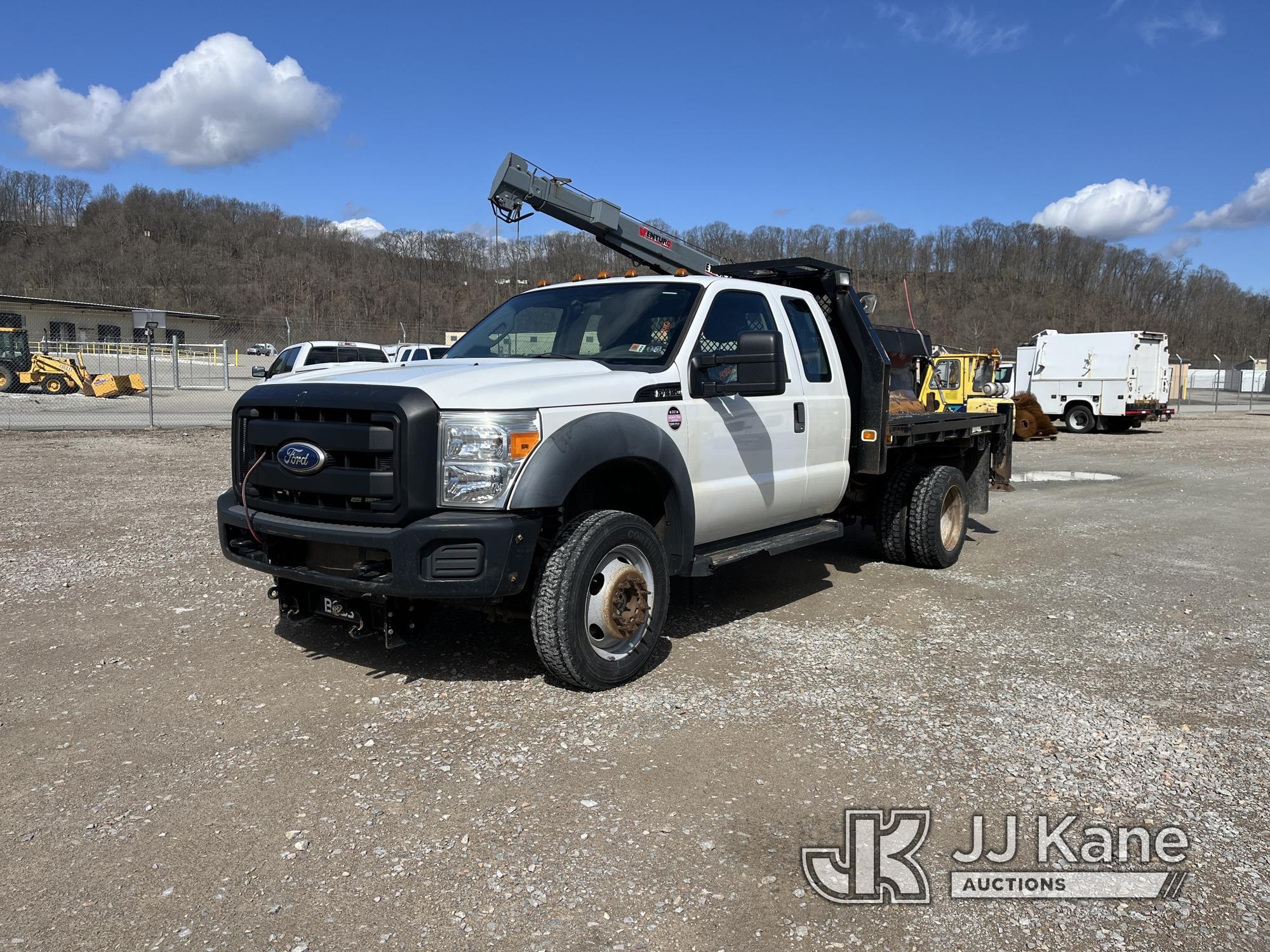 (Smock, PA) 2011 Ford F450 4x4 Extended-Cab Flatbed/Utility Truck Runs, Moves & Crane Operates, Outr