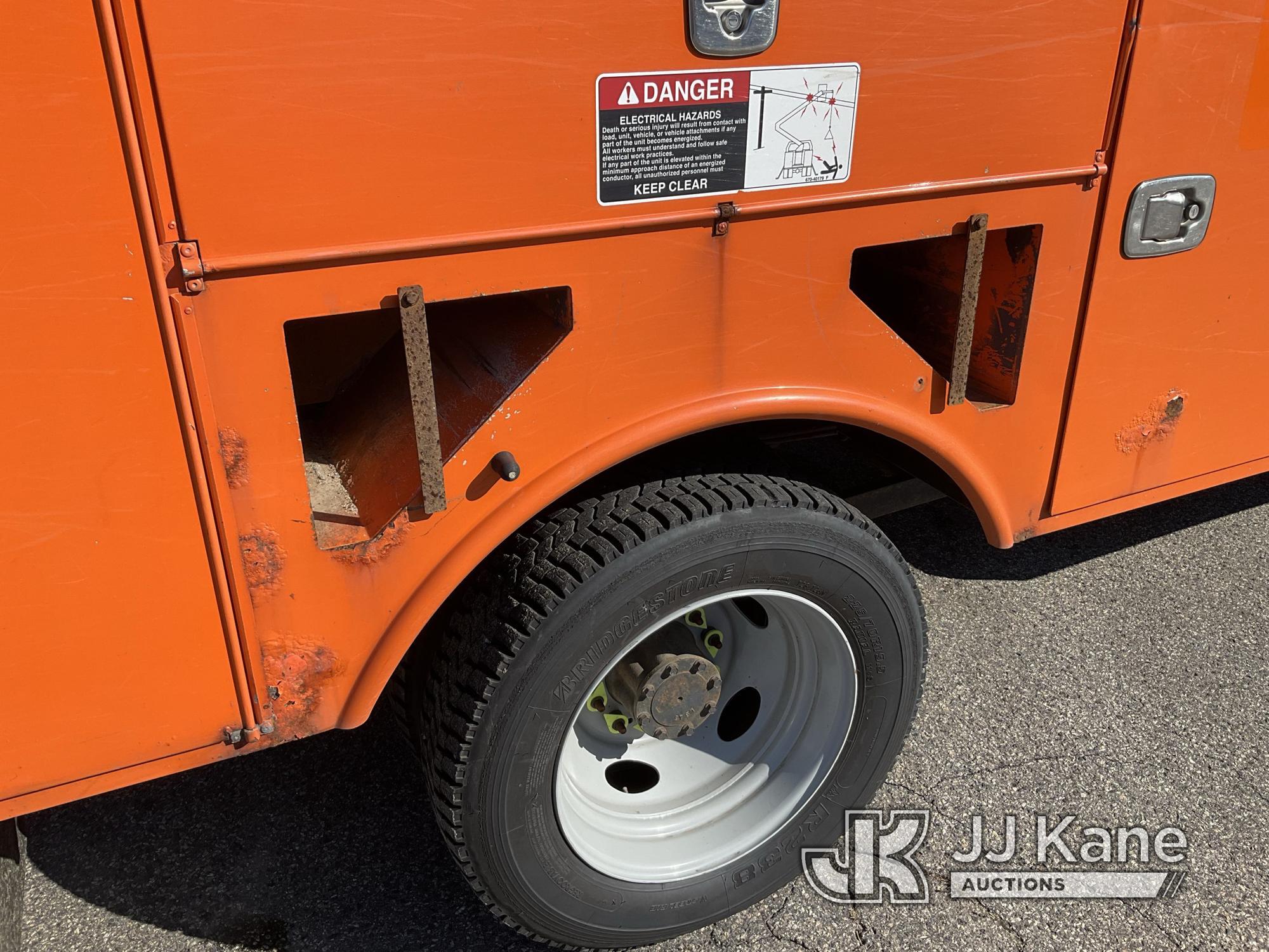 (Wells, ME) Altec AT37G, Articulating & Telescopic Bucket Truck mounted behind cab on 2014 Ford F550