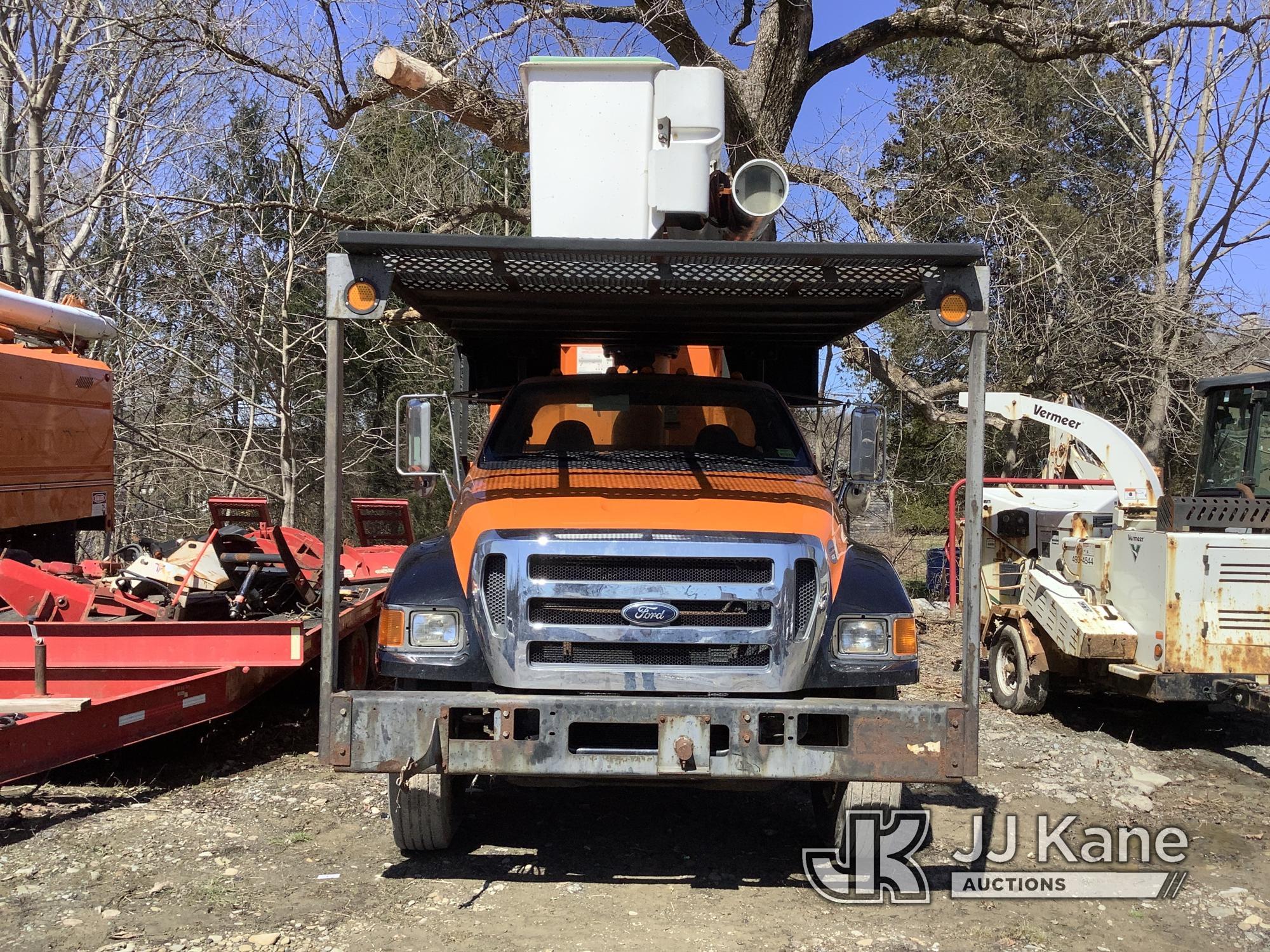 (Deposit, NY) Altec LR756, Over-Center Bucket Truck mounted behind cab on 2013 Ford F750 Chipper Dum