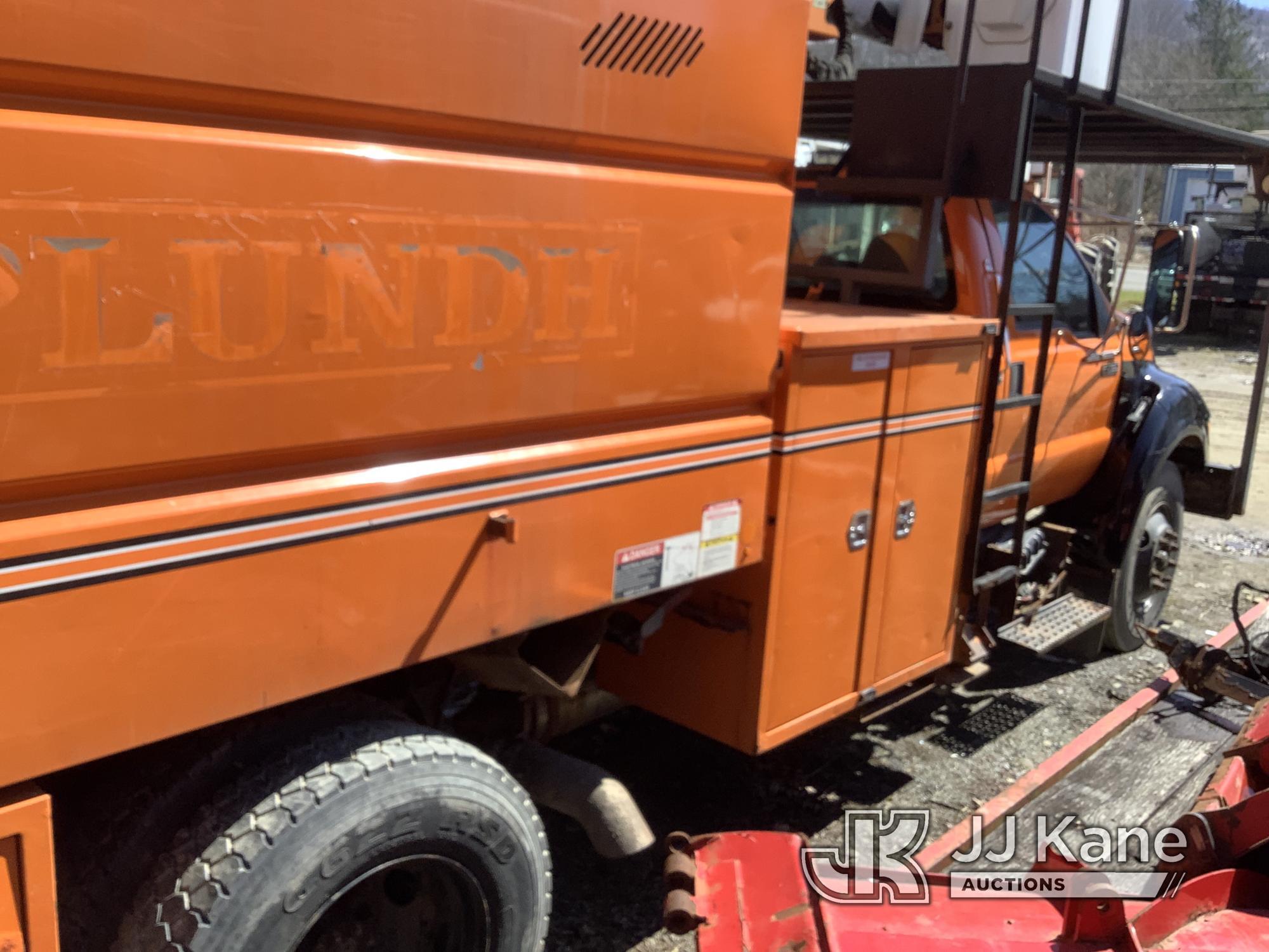 (Deposit, NY) Altec LR756, Over-Center Bucket Truck mounted behind cab on 2013 Ford F750 Chipper Dum