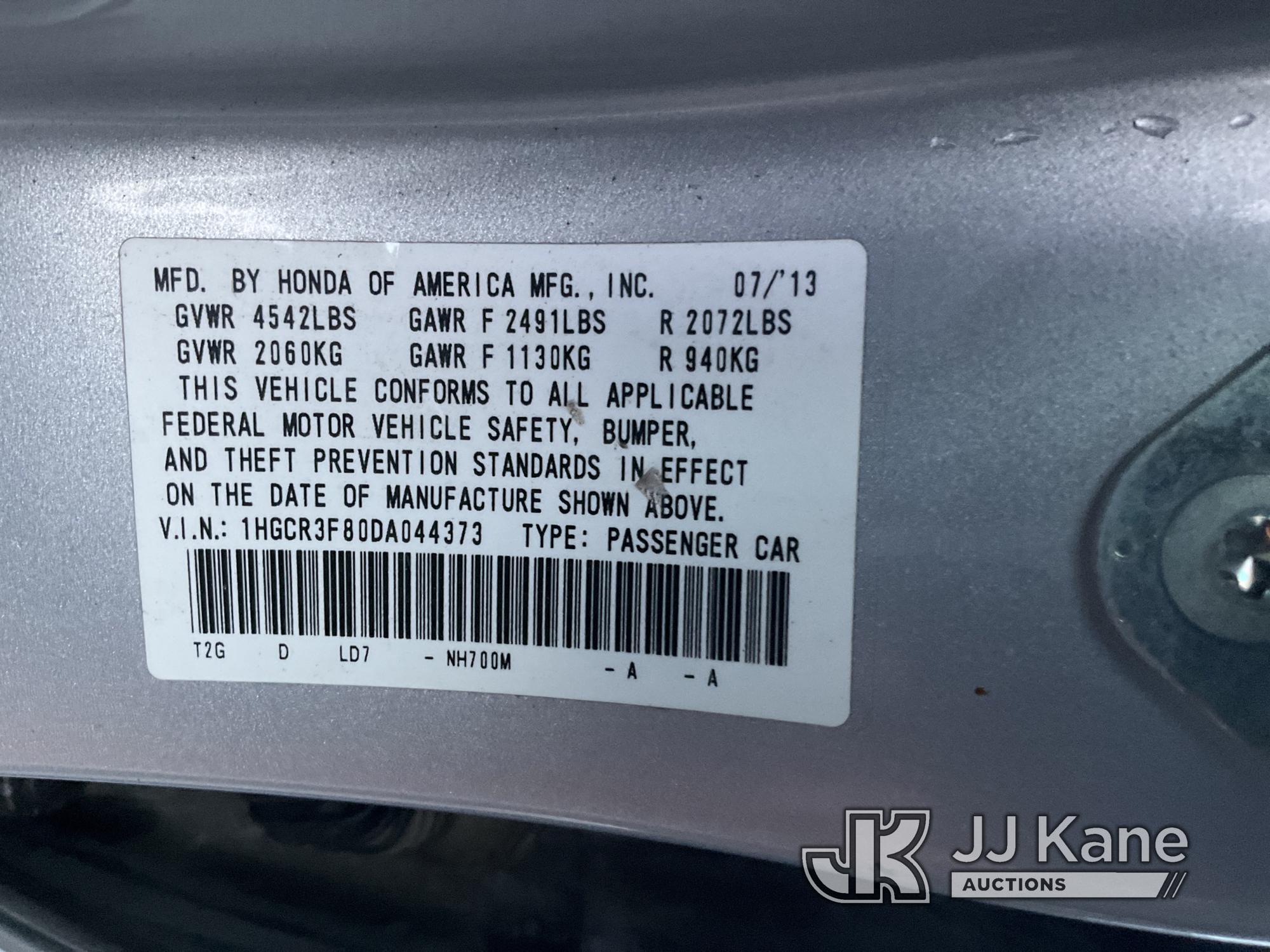 (Jurupa Valley, CA) 2013 HONDA ACCORD 4-Door Sedan Runs & Moves, Bad Tire, Has Recall, Front Bumper