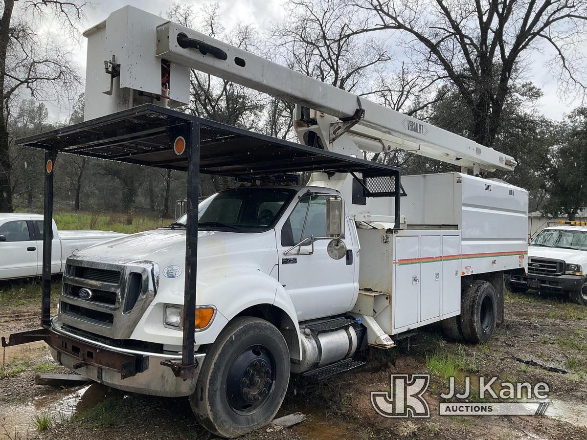 (Anderson, CA) Versalift VO-70, Over-Center Bucket Truck mounted behind cab on 2011 Ford F750 Chippe