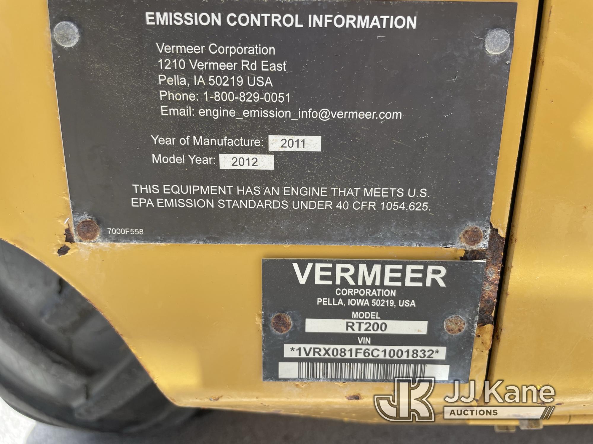 (Riviera Beach, FL) 2012 Vermeer RT200 Walk-Behind Rubber Tired Trencher Runs, Moves & Operates