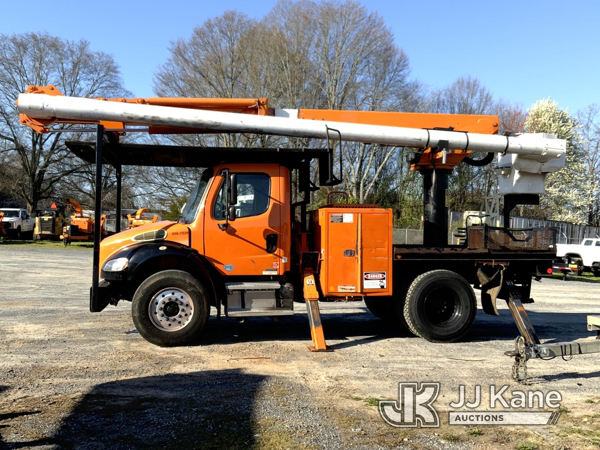 (Shelby, NC) Altec LRV57RM, Over-Center Bucket Truck rear mounted on 2011 Freightliner M2 106 Flatbe