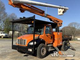 (Shelby, NC) Altec LRV57RM, Over-Center Bucket Truck rear mounted on 2011 Freightliner M2 106 Flatbe