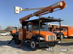 (Shelby, NC) Altec LRV57RM, Over-Center Bucket Truck rear mounted on 2011 Freightliner M2 106 Flatbe