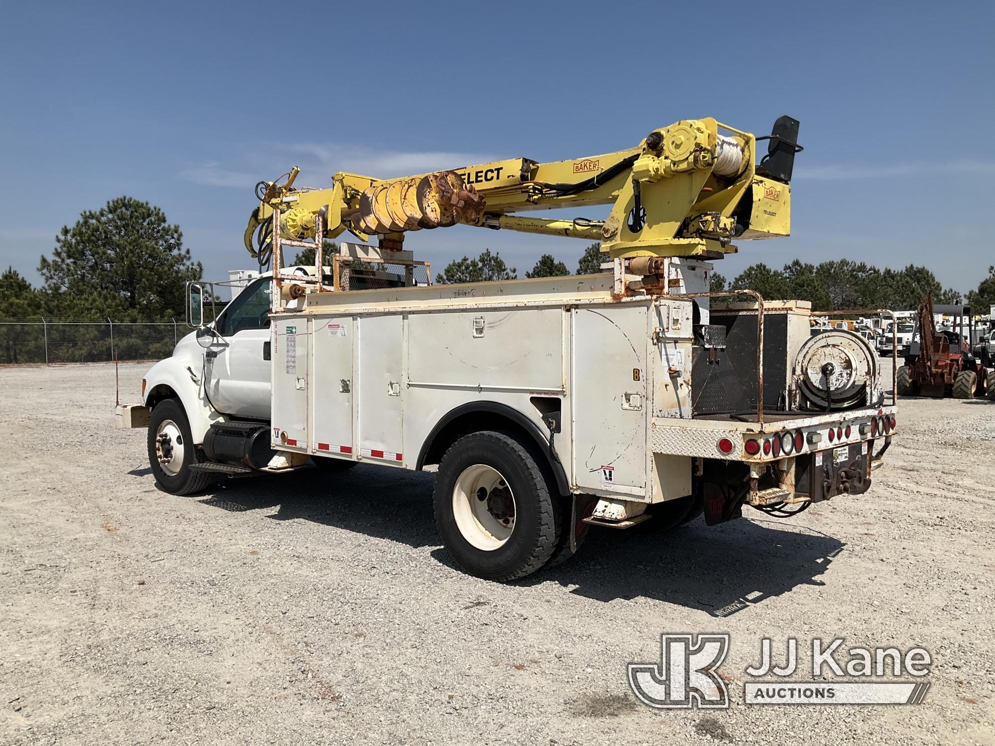 (Villa Rica, GA) Terex 4045, Digger Derrick rear mounted on 2009 Ford F-750 Utility Truck Runs & Mov