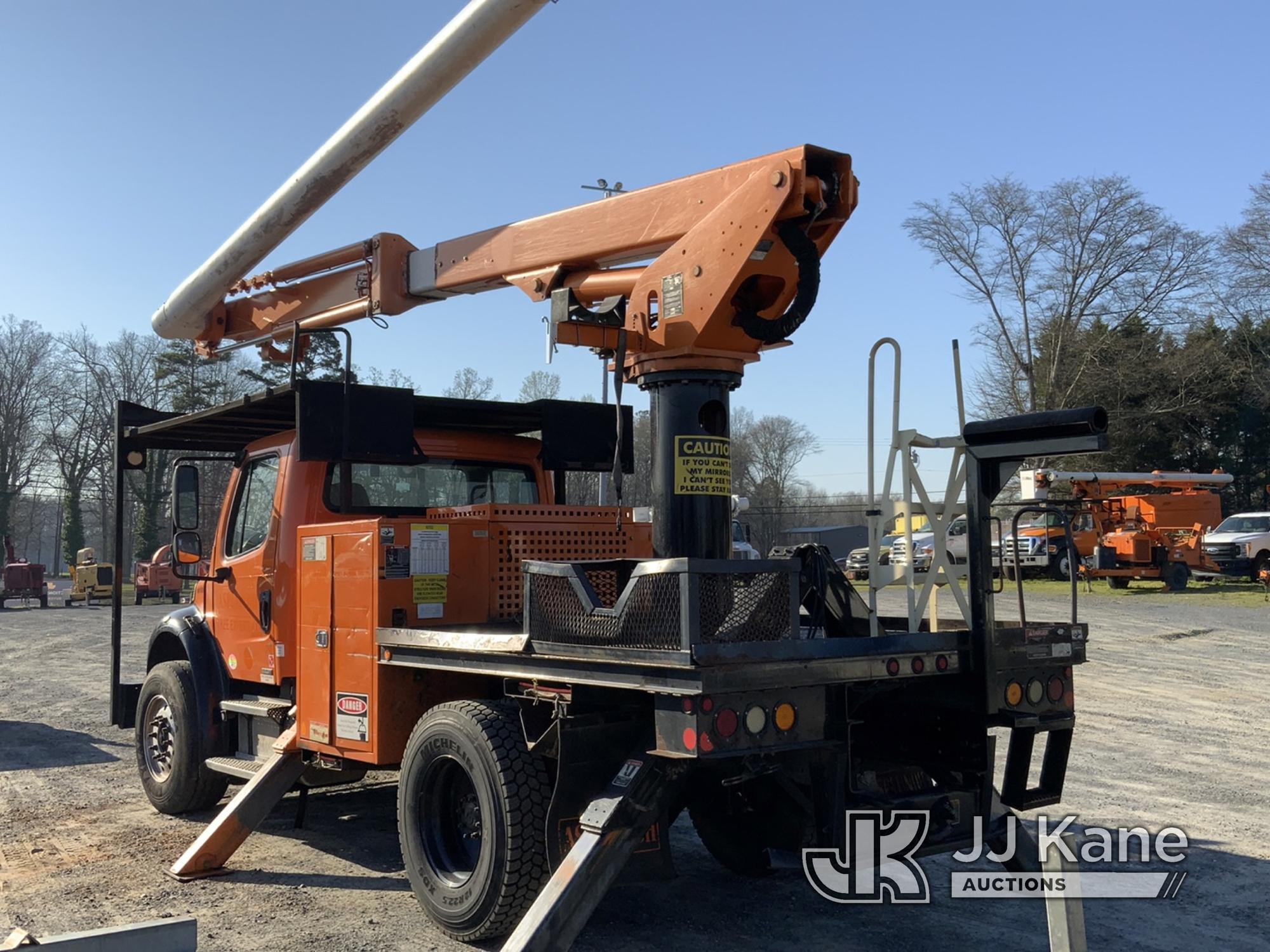 (Shelby, NC) Altec LRV57RM, Over-Center Bucket Truck rear mounted on 2011 Freightliner M2 106 Flatbe