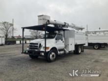 Altec LR756, Over-Center Bucket Truck mounted behind cab on 2015 Ford F750 Chipper Dump Truck Not Ru
