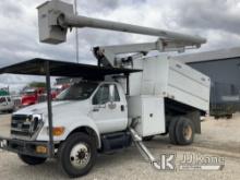 Altec LRV56, Over-Center Bucket Truck mounted behind cab on 2012 Ford F750 Chipper Dump Truck Runs, 