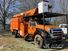 Altec LRV60E70, Over-Center Elevator Bucket Truck mounted behind cab on 2011 Ford F750 Chipper Dump 