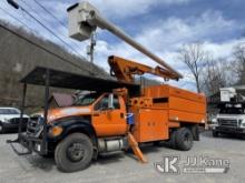 Altec LR760E70, Over-Center Elevator Bucket Truck mounted behind cab on 2012 Ford F750 Chipper Dump 