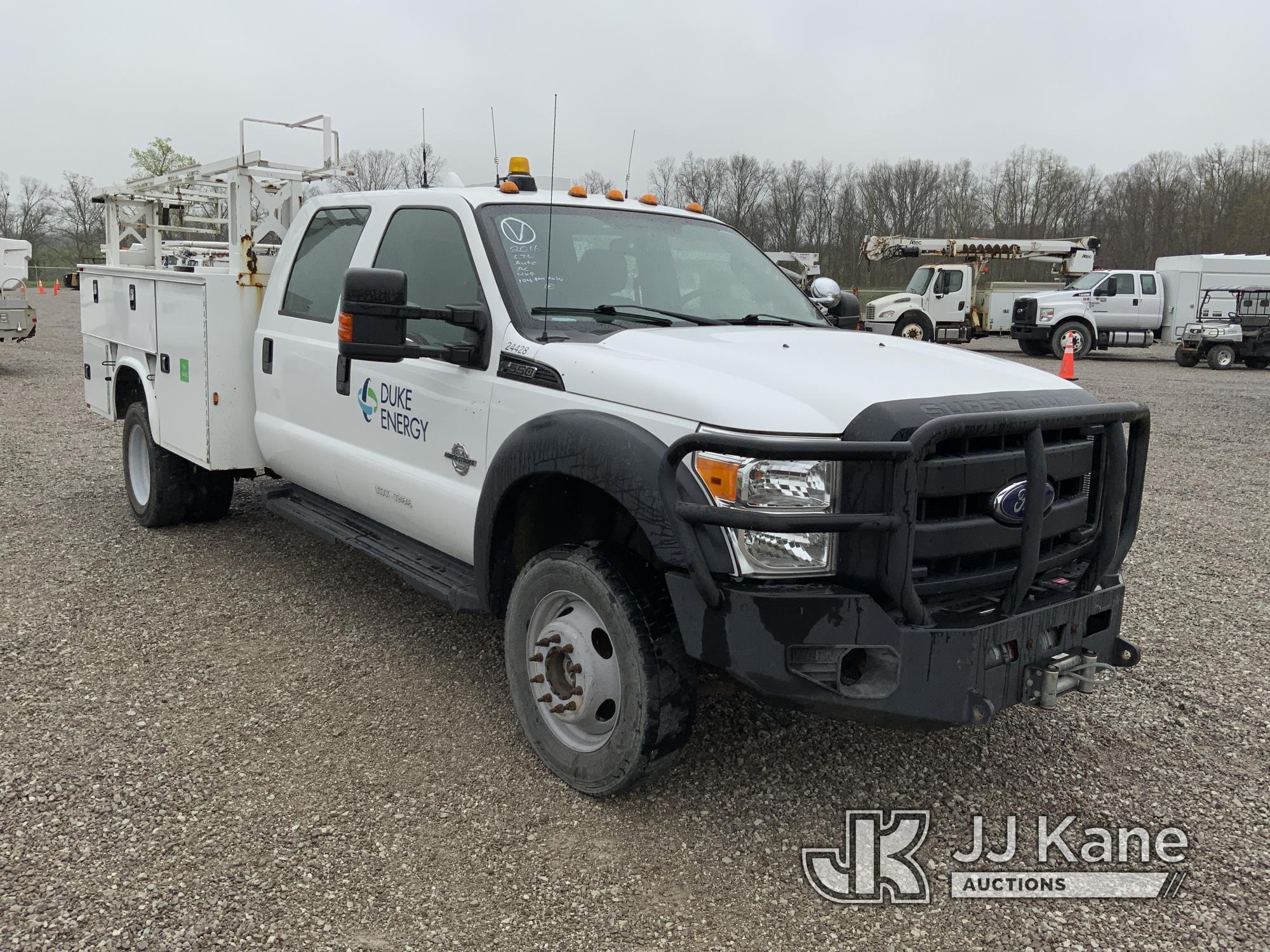 (Verona, KY) 2016 Ford F550 4x4 Crew-Cab Service Truck Runs & Moves) (Bad Shifter Cable) (Duke Unit