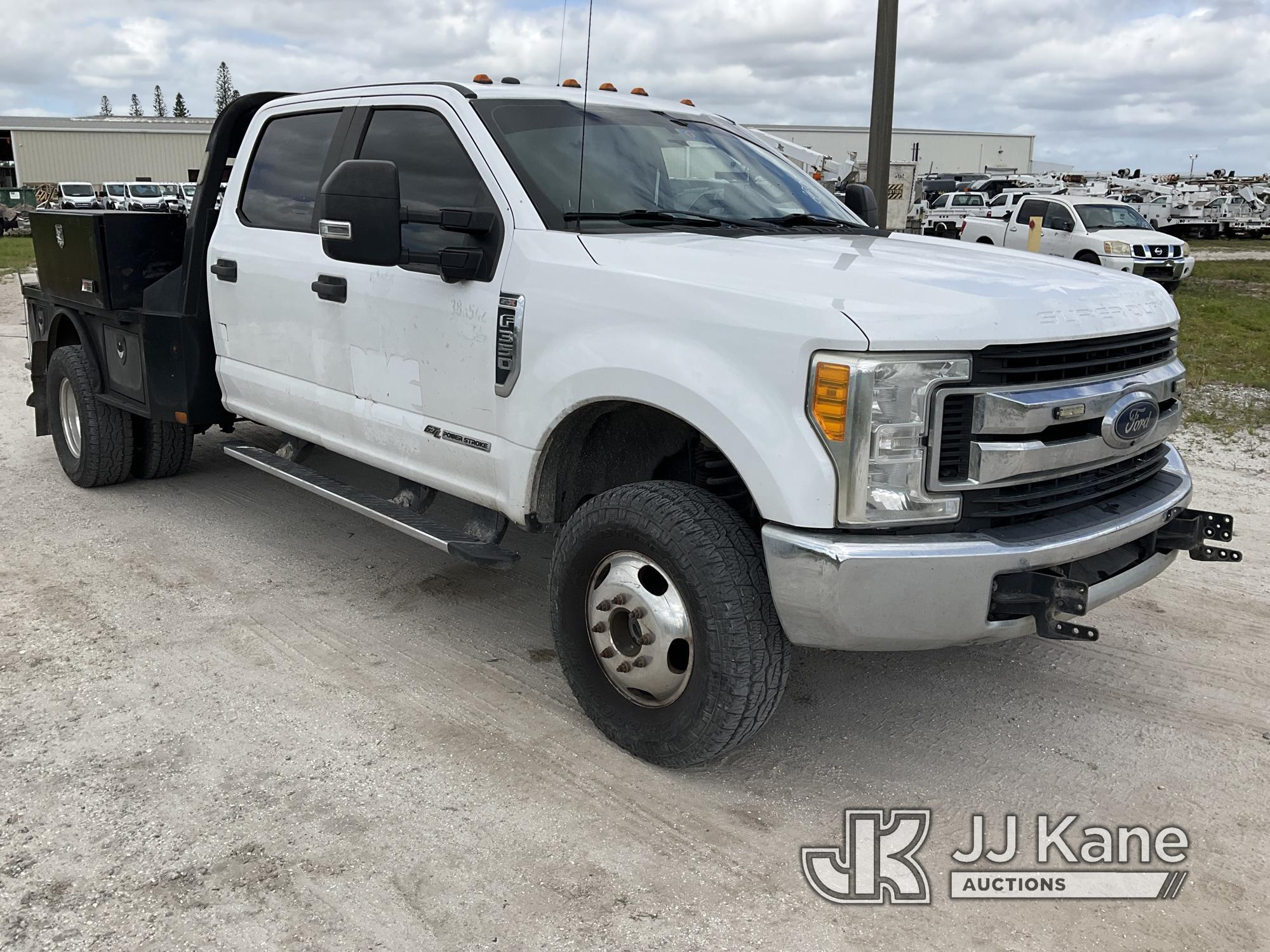 (Westlake, FL) 2017 Ford F350 4x4 Crew-Cab Flatbed Truck, DEF Issue Runs & Moves, Check Engine Light