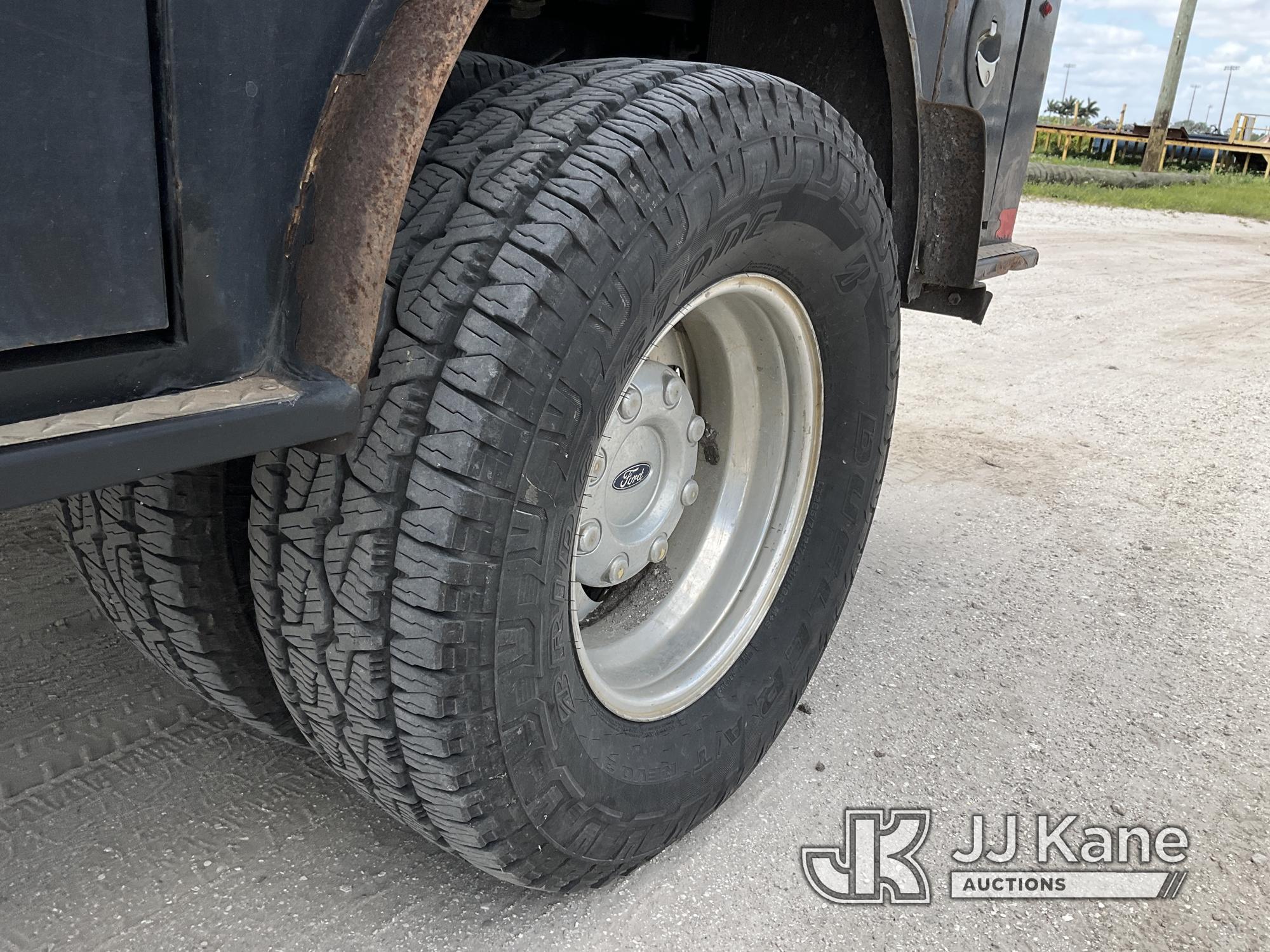 (Westlake, FL) 2017 Ford F350 4x4 Crew-Cab Flatbed Truck, DEF Issue Runs & Moves, Check Engine Light