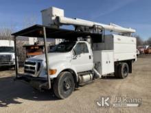 Altec LR756, Over-Center Bucket Truck mounted behind cab on 2012 Ford F750 Chipper Dump Truck Runs, 