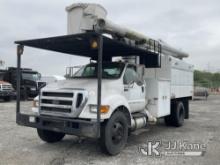 Altec LR756, Over-Center Bucket Truck mounted behind cab on 2013 Ford F750 Chipper Dump Truck Runs M