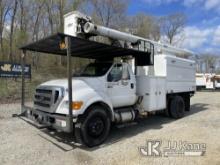 Altec LR756, Over-Center Bucket Truck mounted behind cab on 2013 Ford F750 Chipper Dump Truck Runs &