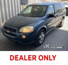 2007 Chevrolet Uplander LS Mini Passenger Van Runs & Moves, Missing Rear Seats, Failed Smog