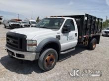 2009 Ford F450 Flatbed Truck Runs & Moves) (Bad Battery, Rust Damage) (All Seller Logos Will Be Remo