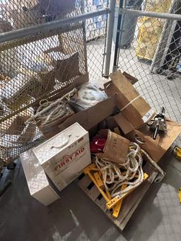 PALLET OF ASSORTED SAFETY HARNESSES; FIRST AID KITS; HARNESS ANCHORS; LOCK OUT/ TAG OUT KIT; FORK LI