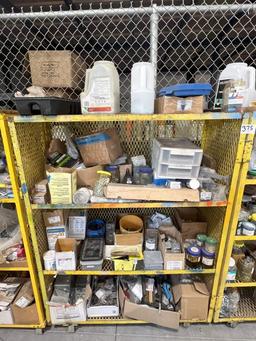 ROLLING METAL CAGE W/ ASSORTED FASTNERS; WASHERS; & MISC; ELECTRICAL PARTS