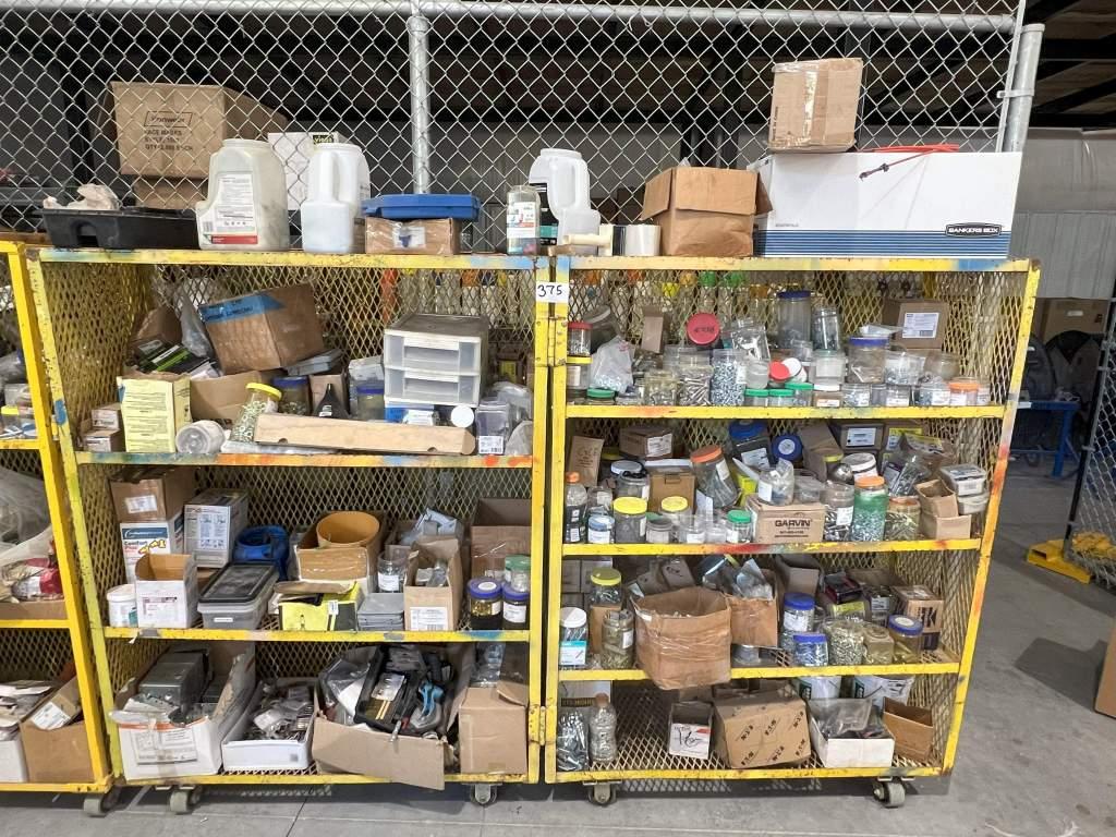 ROLLING METAL CAGE W/ ASSORTED FASTNERS; WASHERS; & MISC; ELECTRICAL PARTS