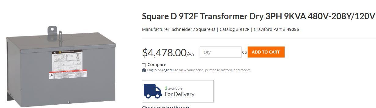 SQUARE D TYPE “ST” INSULATED TRANSFORMER 3 PHASE;  9KVA 480V/208V; 60HV TYPE 3R ENCLOSURE